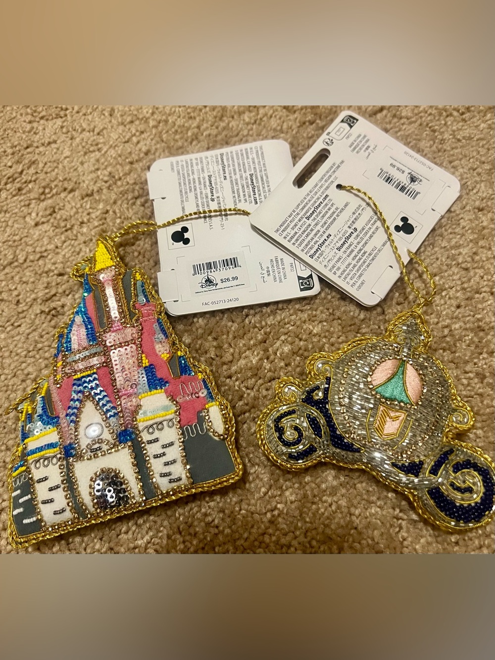 2 Disney Cinderella Theme Ornaments